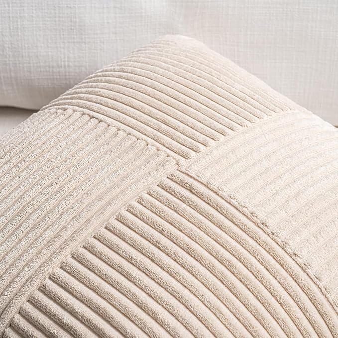 Fancy Homi 2 Packs Tan Long Lumbar Decorative Throw Pillow Covers 12x24 Inch for Couch Bed Sofa, Rustic Farmhouse Boho Home Decor, Soft Striped Corduroy Rectangle Accent Beige Cushion Case 30x60 cm-Ruum Studio Home