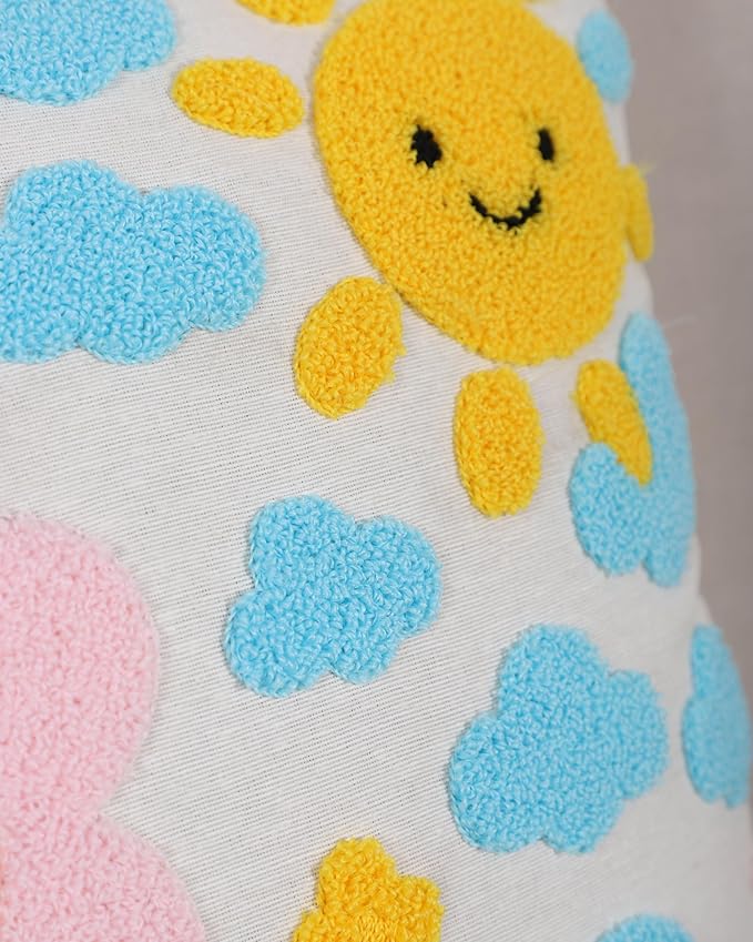 katre home madame & textile Throw Pillow Cover – Sun & Cloud Punch Needle Cushion 18x18 inch – Handmade Embroidered Boho Cotton Pillow for Couch, Bed or Nursery Room Decor-Ruum Studio Home