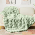 Latepis Soft Faux Fur Blanket Bubble Twin Size Comfy Blanket for Bed Fuzzy Cozy Thick Blankets for Couch Bedroom Furry Warm Blankets for All Seasons Luxury Bed Throw 60x80 Inch Sage Green, 860gsm-Ruum Studio Home