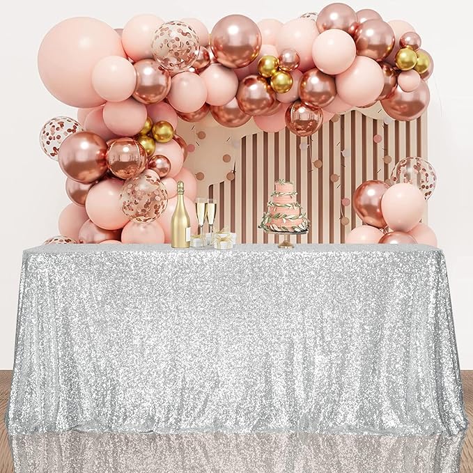 SquarePie Sequin Tablecloth 60 x 102 Inch Silver Bling Sparkly Table Cloth for Wedding Party-Ruum Studio Home