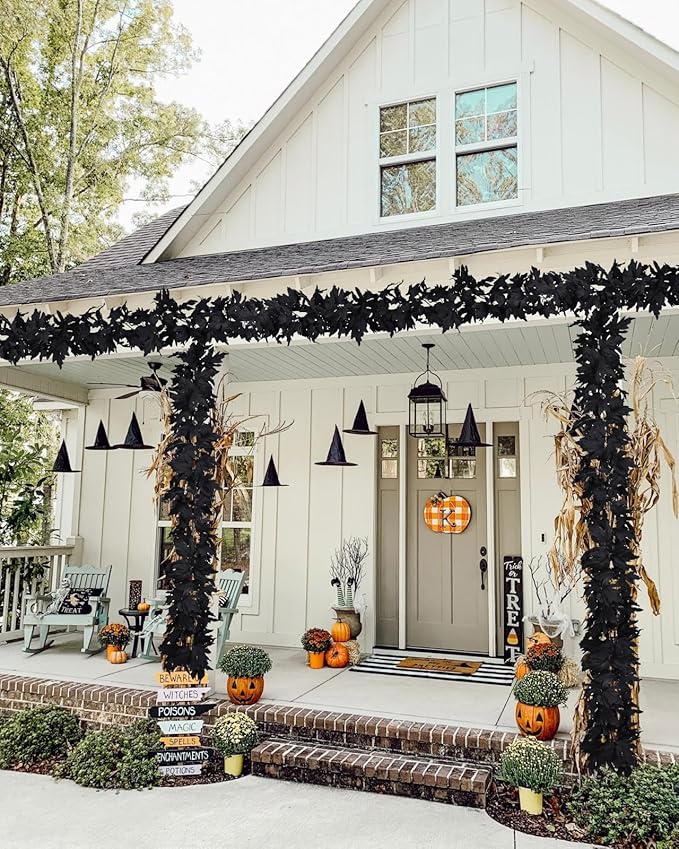 Lvydec 2 Pack Black Halloween Fall Maple Garland - 5.9ft/Piece Artificial Hanging Fall Leave Vines Garland Autumn Decor for Thanksgiving Home Wedding Party-Ruum Studio Home