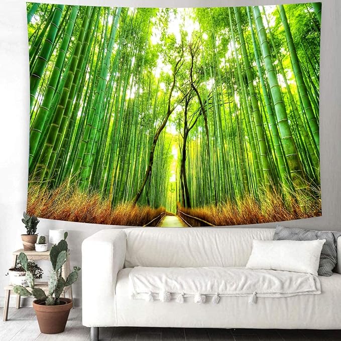 Delur Forest Pathway Tapestry Sunset Tropical Rainforest Nature Tree Tapestry Wall Hanging Sunrise Scenic Natural Green Landscape Headboard for Bedroom Living Room Home Decor (59.1" x 78.7")-Ruum Studio Home