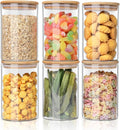 YUNCANG Glass Food Storage Jars 37oz [Set of 6],Clear Glass Food Storage Containers with Airtight Bamboo Lid Stackable Kitchen Canisters for Candy,Cookie,Rice,Sugar,Flour,Pasta-Ruum Studio Home