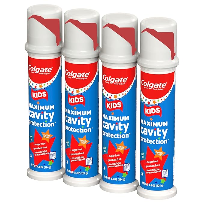 Colgate Kids Toothpaste Pump with Fluoride for Cavity Protection, Ages 6+, ADA Accepted, Bubble Fruit, 4.4 Ounce, 6 Pack-Ruum Studio Home