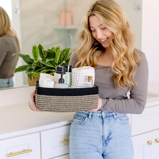 NaturalCozy 11.8"x8"x4.5” Rectangle Storage Baskets for Shelves 3 Pack | Cotton Rope Woven Small Baskets for Organizing | Small Storage Bins for Nursery, Bathroom, Closet, Shelf, Decorative, Gift-Ruum Studio Home