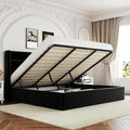 Allewie King Size Velvet Lift Up Storage Bed, Modern Wingback Headboard, Hydraulic Support, No Box Spring Needed, Black-Ruum Studio Home