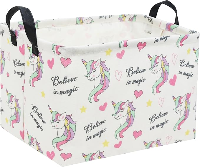 HIYAGON Rectangular Unicorn Basket Gift Baskets Empty Cute Storage Bin with Handles Nursery Room Decor(Unicorn)-Ruum Studio Home