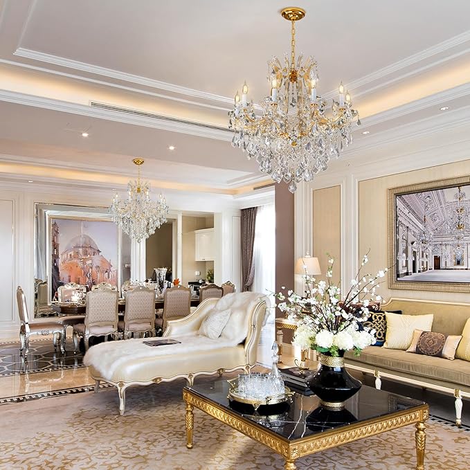 Modern Crystal Chandeliers, Gold Candle Chandelier -Luxury Chandelier Lighting Fixtures for Dining Room, Foyer, Staircase Hallway Living Room Entryway, 10 Lights-Ruum Studio Home