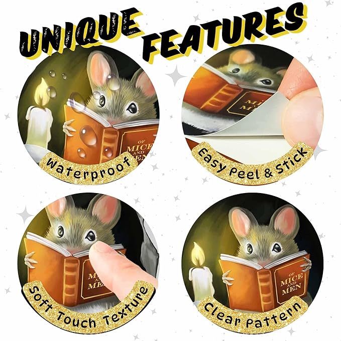 Mouse Reading Book, Wall Decor Sticker Decal, Kids Room, Classroom, Home, Bedroom, Bookcase, Book Lover, of Mice and Men, Children, Adorable, (Mouse Reading Book)-Ruum Studio Home