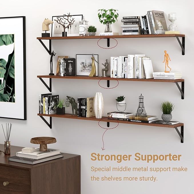 Heimlove 48 Inch Large Wall Bookshelves Set of 3, Wall Mounted Bookshelves,Heavy Duty Wooden Shelves for Living Room,Bedroom,Kitchen,Laundry Room Storage & Decor-Ruum Studio Home