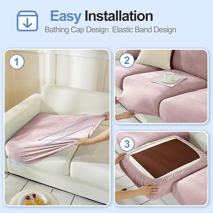 Couch Cushion Covers Individual Large Super Stretch Chenille (Softer Version) Sofa Cushion Covers, Couch Seat Covers Couch Slipcovers Furniture Protector (2PC, Pale Pink)-Ruum Studio Home