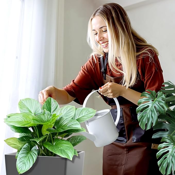 FENCY Set of 2 Tall Planters for Outdoor Plants, 24 Inch Large Tapered Pots with Drainage Trays, Weather-Resistant Plastic Plant Containers for Patio, Porch, Garden, Front Door Decor,Gray-Ruum Studio Home