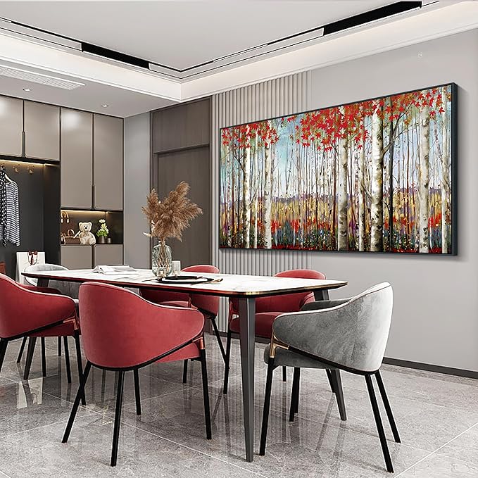 Mofutinpo Large Framed Wall Decor canvas Red Leaves White Birch Tree Wall Art For Living Room bedroom rustic kitchen Modern painting Artwork 29x58 Large Size Black Framed-Ruum Studio Home