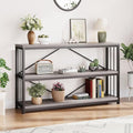 LVB Farmhouse Entryway Table, Metal Wood Console Table for Hallway, Industrial Rustic Sofa Table with 3-Tier Storage Shelf, Modern Entry Table for Foyer Front Home Living Room, Light Grey Oak, 47 inch-Ruum Studio Home