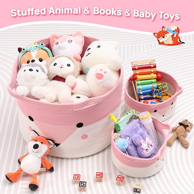 Large Baby Basket Toy Storage 3 Pack, (20"x13.8") Woven Baby Laundry Basket, Stuffed Animal Storage.-Ruum Studio Home