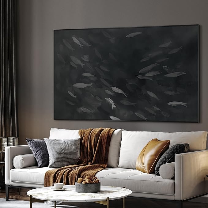 SIGNWIN 46"x72" Extra Large Framed Wall Art Monochrome Fish Silhouettes Illustration for Home Living Room Bedroom Decor (Frame Assembly Required)-Ruum Studio Home