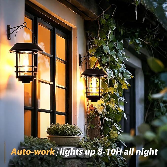 Otdair Solar Lanterns Outdoor Waterproof 2 Pack, Auto On/Off Hanging Solar Lights for Outside with Wall Mount, Glass Outdoor Lighting Outdoor Decorative for Wall, Front Porch, Yard, Garden, Fence-Ruum Studio Home