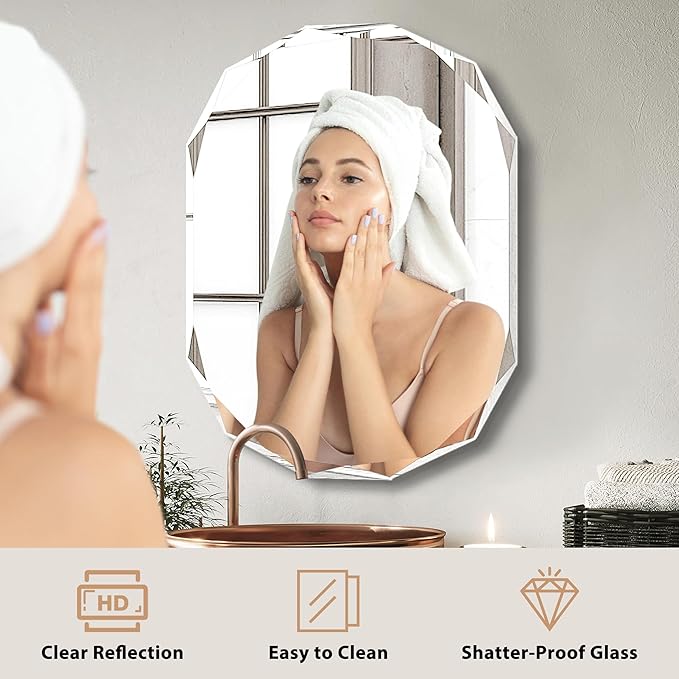 Bathroom Mirrors for Over Sink, Round Frameless Mirrors for Wall, 20x30 Inch Beveled Bathroom Mirror, Bathroom Vanity Circle Mirror for Bedroom Living Room Entryway Home Decor-Ruum Studio Home