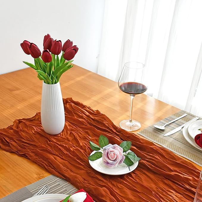 Mandy's Artificial Tulips 20 Stems Burgundy PU Faux Flowers for Wedding Home Decor 13.5 Inch-Ruum Studio Home