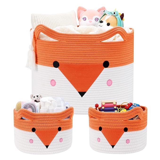 Large Baby Basket Toy Storage 3 Pack, (20"x13.8") Woven Baby Laundry Basket Blanket Basket, Stuffed Animal Storage, Baby Gift Basket Empty, Toy Basket for Kids, Dog, Cat.-Ruum Studio Home