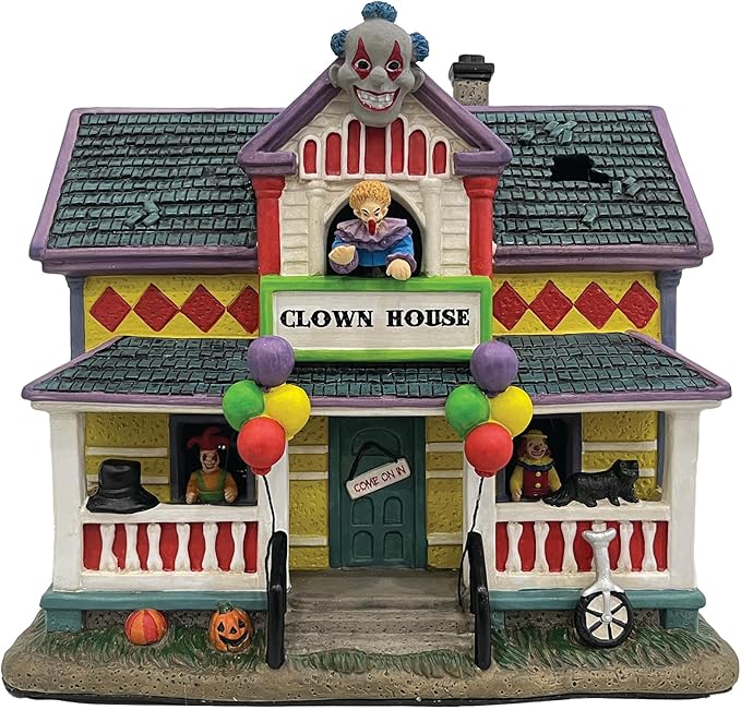 Clown Halloween Village | Spooky Town Collection Accessories Figurines on House | Porcelain with Multi-Color LED | 8.86 Inch-Ruum Studio Home