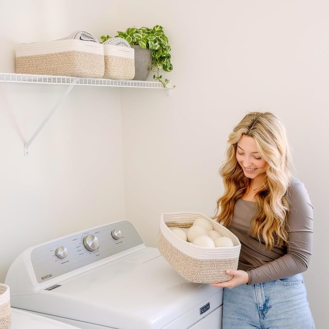 NaturalCozy 13.5”x8.5”x5.5” Storage Baskets for Shelves 3 Pack | Cotton Rope Woven Small Baskets for Organizing | Small Storage Bins for Nursery, Bathroom, Closet, Cube Shelf, Decorative, Gift-Ruum Studio Home