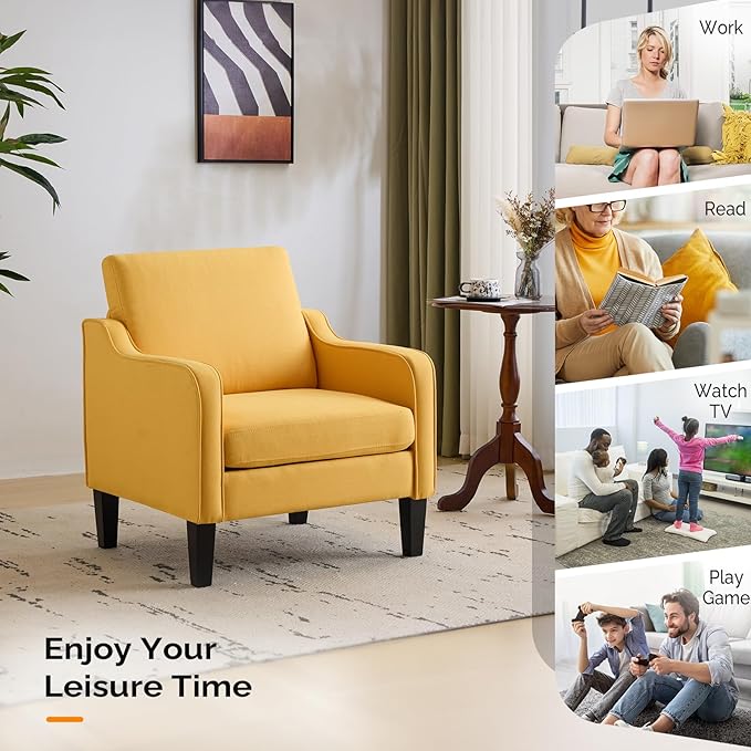 VINGLI Accent Chair for Living Room Chairs Yellow Reading Chair for Bedroom Scooped Arm Chair Mid Century Modern Accent Chairs Upholstered Comfy Chair for Apartment, Waiting Room-Ruum Studio Home