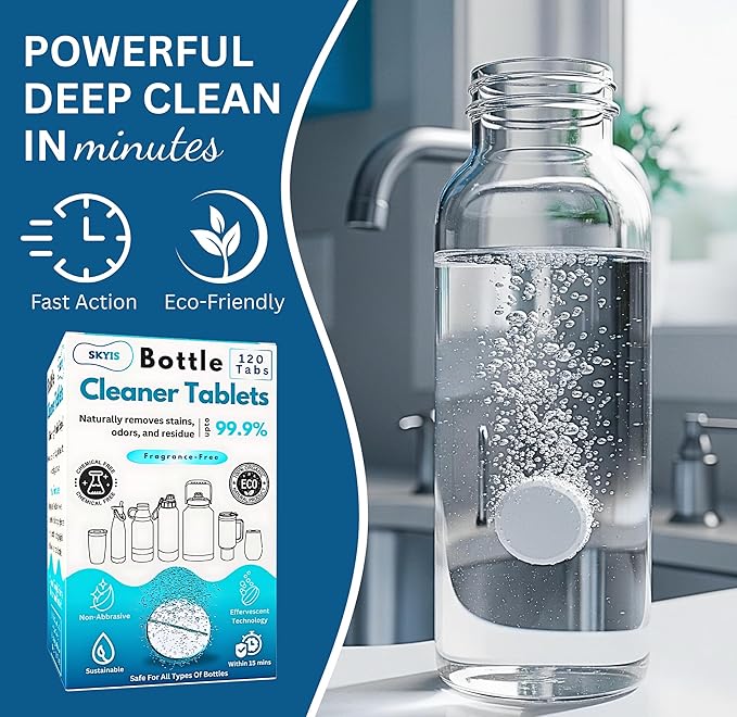 120-pcs Water Bottle Cleaner Tablets, Chlorine-free, Water Bottle cleaner, Tumbler washer and Glass bottle cleaner Removes stubborn stains and Freshens glass bottles and utensils-Ruum Studio Home