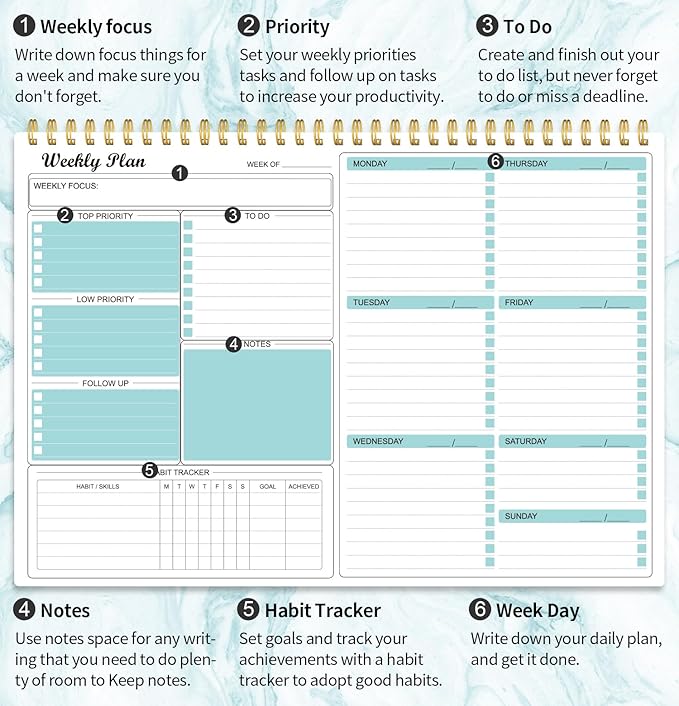 Weekly Planner Notepad Undated Weekly Goals Schedule Planner To Do List Notebook Planning Pad Calendars Organizers Habit Tracker Journal for Man & Women,52 Weeks (8.5x11")-Ruum Studio Home