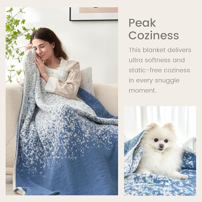 Snuggle Sac Blue Blanket Twin Size for Bed and Sofa, Reversible Super Soft Blankets Warm Cozy Knit Blankets Fuzzy Plush Lightweight for Couch, Picnic, Ombre Blue, 60x80 inches-Ruum Studio Home