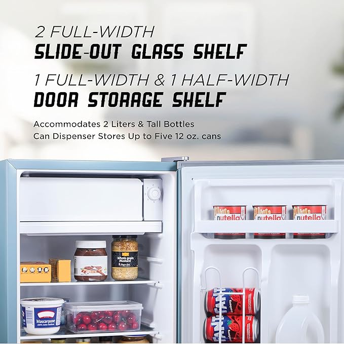 IBCR25SLT Compact, Energy Star Certified Small, Single Door Mini Fridge with Freezer Refrigerator, Large (2.5 cu ft), Slate Blue-Ruum Studio Home