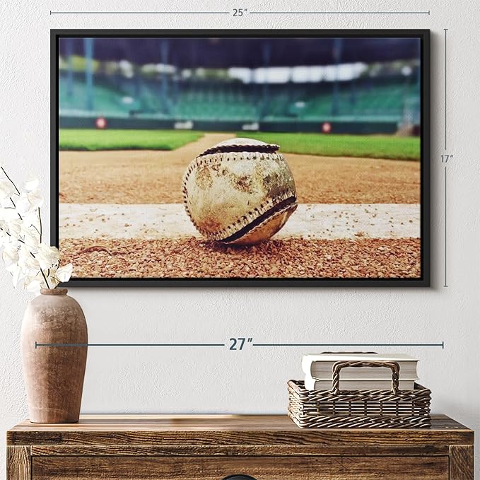ElephantStock Baseball In Stadium Wall Art - Horizontal Framed Canvas - 1-Piece Living Room Wall Decor - Car Photography Canvas Print - Brown and Beige Decor for Wall - 25" X 17"-Ruum Studio Home