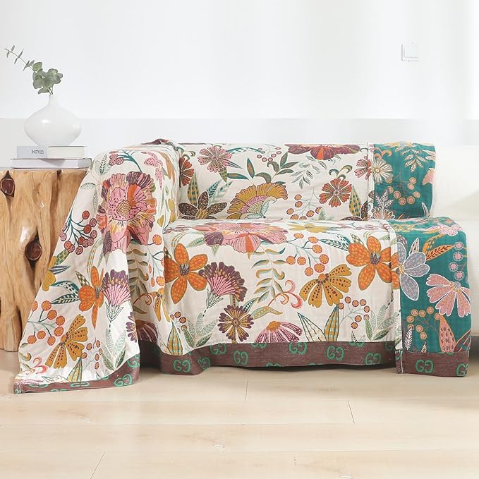 Premium Bed Throws- Boho Throw Blanket 80”x 90”,100% Cotton Ultra Soft Rustic Quilt Summer Blanket Travel Muslin Blanket Home Decor Large Bed Blankets All Season Throws for Women Mom-Ruum Studio Home