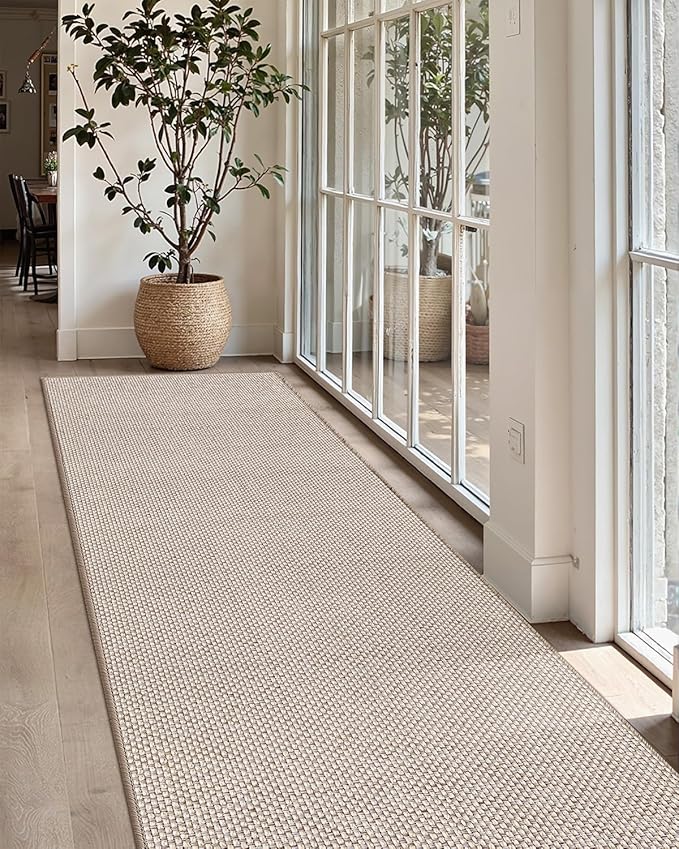 Color&Geometry Door Mat 2'4"x12' Runner Rug with Rubber Backing, Non Slip Washable Hallway Kitchen, Carpet Runners for Hallway Living Room Bedroom, Beige (Rolled-up NO Creases)-Ruum Studio Home