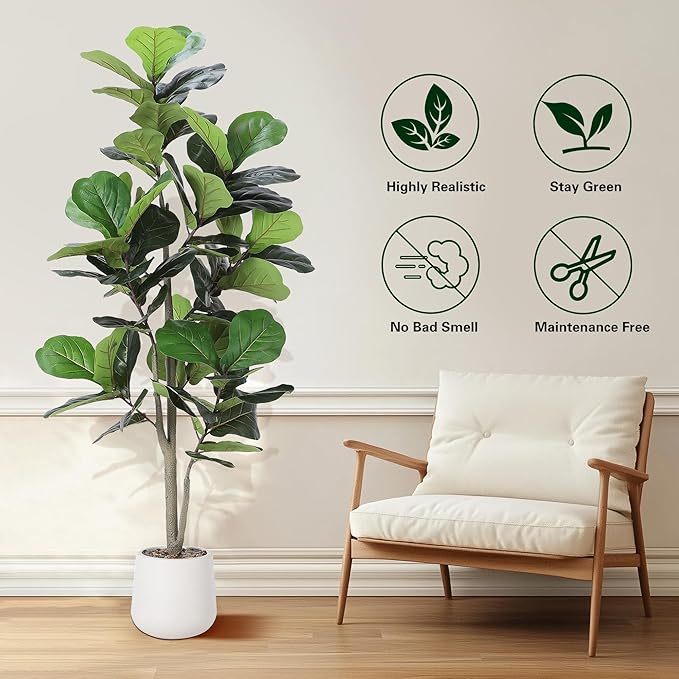 Artificial Fiddle Leaf Tree, 5ft Faux Plant Fake Ficus Lyrata Silk Trees with White Planter, Artificial Fig Trees Floor Plants for House Office Living Room Indoor Home Decor, Housewarming Gift-Ruum Studio Home