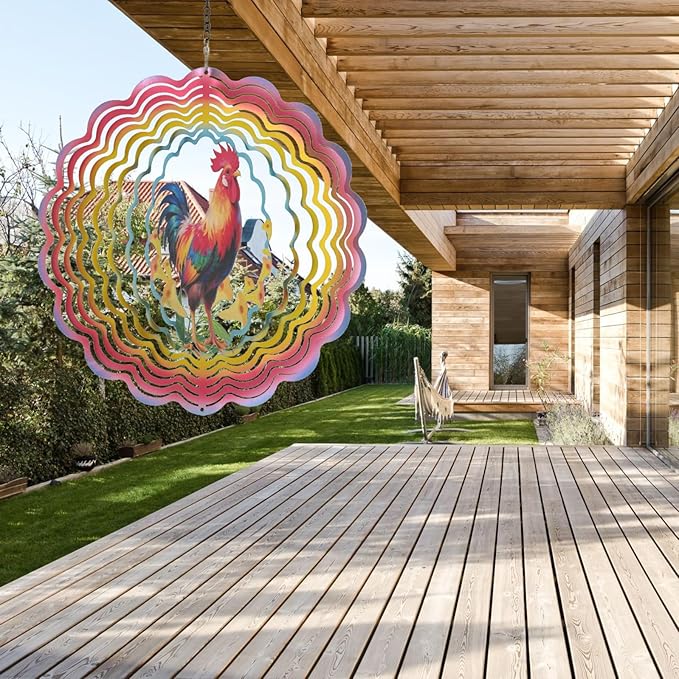 Wind Spinners Outdoor Chicken Decorations - Birthday Gifts for Women Mom Grandma, Rooster Deocr Hanging Wind Spinner 12 inch 3D Wind Sculptures for Garden Decor for Outside, Patio, Yard, Outdoor-Ruum Studio Home