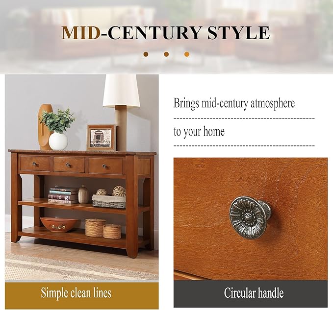 Solid Wood Console Table Entryway Table with Storage Drawers and Bottom Shelf Sofa Table for Entry Hallway Foyer Sofa Couch Table,Fully Assembled (48.8" Brown)-Ruum Studio Home