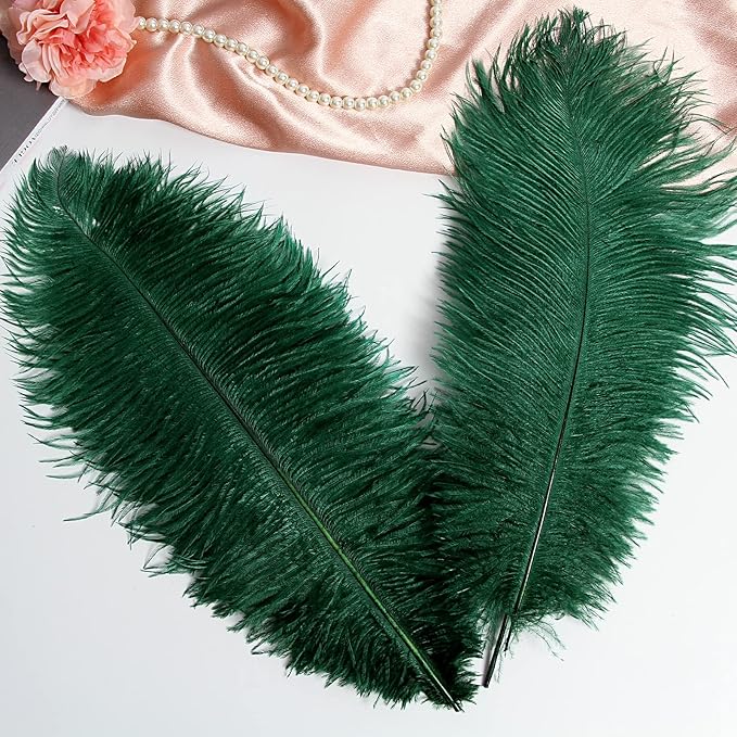 THARAHT Blackish Green Ostrich Feathers 12pcs Large Natural Bulk 16-18Inch 40cm-45cm for Wedding Party Centerpieces Mardi Gras Decoration Feather-Ruum Studio Home
