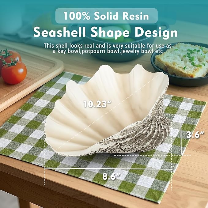 Large Mud Gray Clam Shells Decorative Bowl,Weathered style ClamShell Bowl Beach Decorations for Home Coastal Beach Decor Decoration Storage Bowls & Home Office Nautical Themed Party Decor -10.2"-1PC-Ruum Studio Home