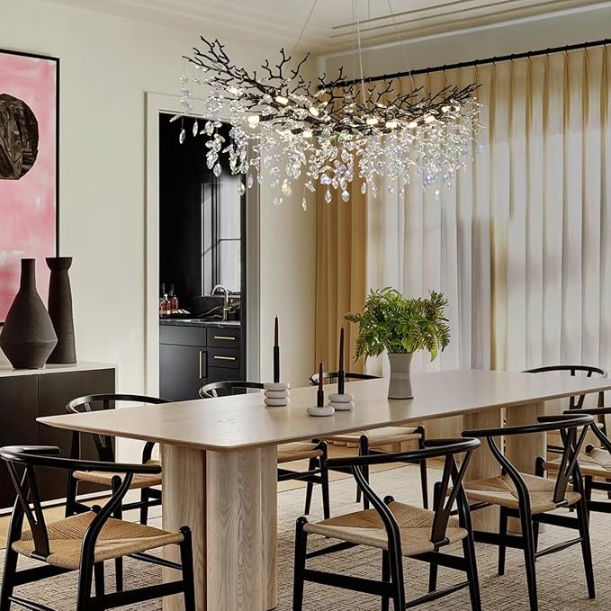 Modern Black Rectangle Crystal Tree Branch Chandelier, 55" 16-Light K9 Crystal Chandeliers for Dining Room, Rectangular Dining Room Chandelier Over Table,for High Ceiling,Kitchen-Ruum Studio Home