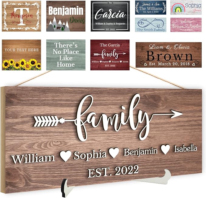 Custom Wood Sign Prsonalized Text Business 3D Home Decor, Personalized Rustic Plaque Board Hanging Wooden Name Sign for Wall Art, Customized Signs Plank Decoration Gifts for Wedding Family Farmhouse Kitchen, Rectangle-Ruum Studio Home