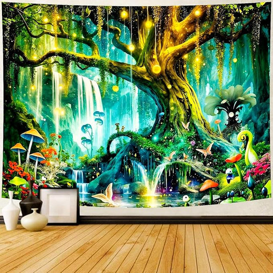 Delur Magical Forest Tapestry Fantasy Tree of Life Enchanted Fairy Tale Forest Tapestry Mystical Psychedelic Nature Landscape Wall Hanging Headboard for Bedroom Living Room Home Decor (59.1" x 78.7")-Ruum Studio Home