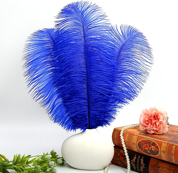 THARAHT Blue Ostrich Feathers 12pcs Large Natural Bulk 16-18Inch 40cm-45cm for Wedding Party Centerpieces Halloween and Home Decoration Feathers-Ruum Studio Home