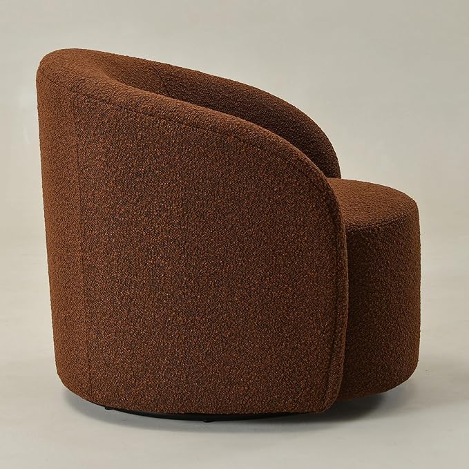 KINWELL Sherpa Swivel Barrel Chair & Round Ball Pillow Set - 34" Wide Modern Boucle Accent Chair with 9” Matching Nordic Decorative Throw Pillow for Living Room and Bedroom(Brown)-Ruum Studio Home