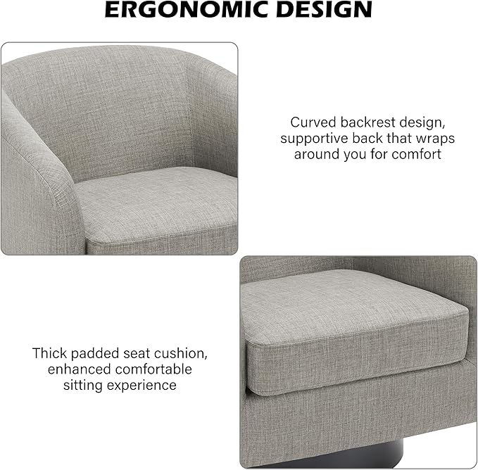 Swivel Barrel Accent Chair, Modern Round Linen Arm Chair for Living Room, Bedroom, Comfy Club Reading Chairs for Adults（Linen Fabric, Khaki, Set of 1-Ruum Studio Home