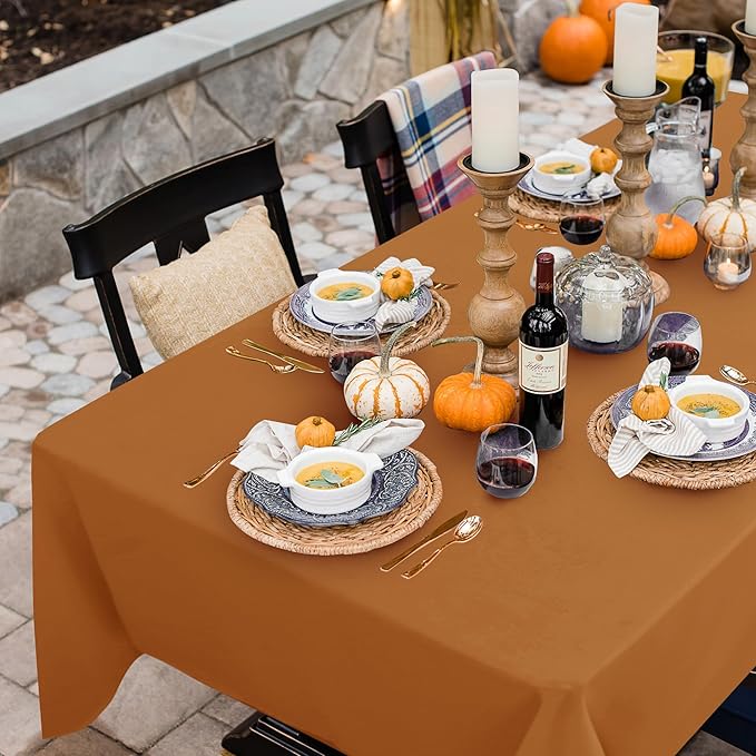 sancua Fall Tablecloth Rectangular - 60 x 84 Inch - Stain and Wrinkle Resistant Polyester Fabric Rectangle Table Cloth, Thanksgiving Table Cover for Dining Tables, Buffet Parties, Bronze-Ruum Studio Home