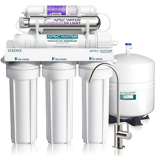 APEC Water System ROES-PHUV75 Essence Series Top Tier Alkaline Mineral pH+ and UV Ultra-Violet Sterilizer 75 GPD 7-Stage Ultra Safe Reverse Osmosis Drinking Water Filter System-Ruum Studio Home