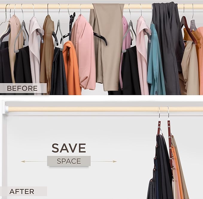 MORALVE Pants Hangers Space Saving - 2 Pack European Beechwood Scarf and Jean Hangers - Closet Organizer and Space Saver Pant Rack, Leggings Hanger, and Scarf Holder with 360° Swivel Hook-Ruum Studio Home