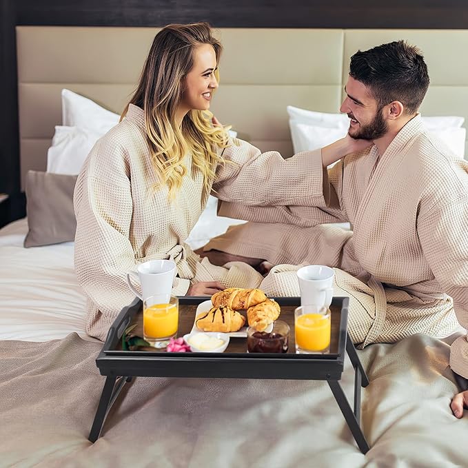 2 Pack Bed Tray Table Breakfast Trays Serving Tray Bamboo Bed Laptap Floding Legs with Handles and Phone Holders-Ruum Studio Home