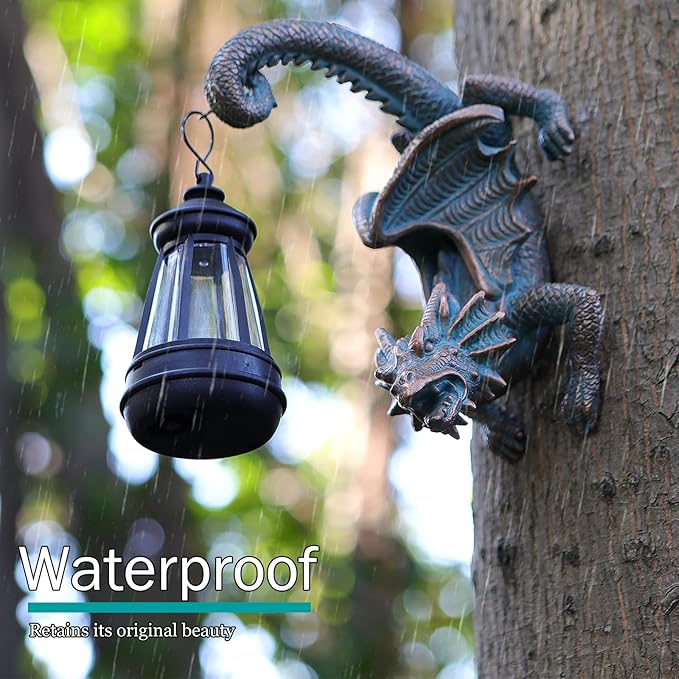 Solar Dragon Tree Hugger Statue Wall Decor - Gothic Garden Statue with Solar Lantern, Outdoor&Yard Decor, Fantasy Dragon Figurine for Trees, Walls, or Fences - Unique for Men & Women-Ruum Studio Home